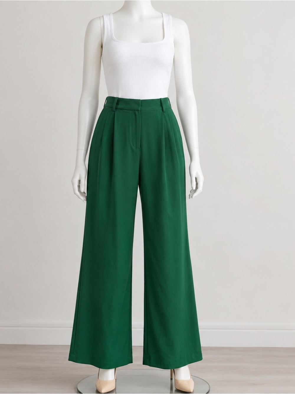 High-Rise Wide-Leg Pants in Emerald Green